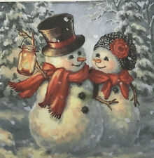two Individual Christmas Snowman Luncheon decoupage Paper napkins Holiday Winter picture