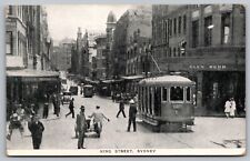 Autralia Sydney King Street View Black White Trolley Cable Car Vintage Postcard picture