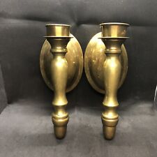Vtg Pair of Solid Brass Single Candle Wall Sconces With Oval Backplate 9