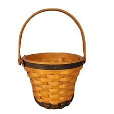 1999 Longaberger Basket Round w Swing Handle 6 in tall Solid Base Collectible  picture