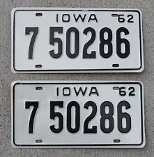 1962 Iowa IA Pair of License Plates - 7 50286 - Black Hawk County, Waterloo picture