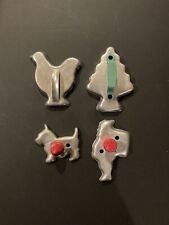 Four Vintage Metal Cookie Cutters - Chicken, Tree, Dog, Santa picture