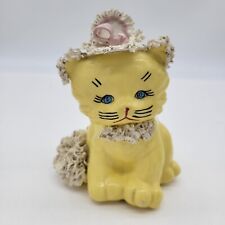 Vtg Kitty Cat Figurine Yellow Spaghetti Hat Blue Eyes Hand Painted As Is picture