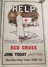 Original WW1 Red Cross Poster HELP YOUR AMERICAN RED CROSS JOIN TODAY w Nurse picture