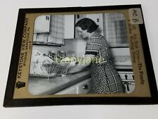 Glass Magic Lantern Slide MCB AMERICANA FAMILY MOTHER WASHING DISHES STYLE HOME picture