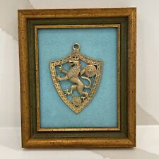 Vintage Heraldic Lion Gold Lion Crest Mounted Art MCM Wall Decor 6” X 5” picture
