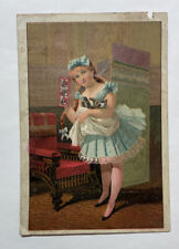 Victorian Trade Card Girl Kitten Burdock Blood Bitters “Call Her May” A84 picture