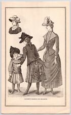 1889~Girls September Victorian Fashion~Bodices & Bonnets~Antique Litho Print Ad picture