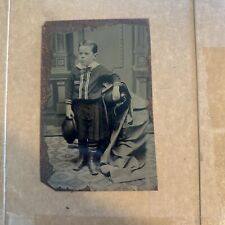 Tintype Boy In Pleated Wool Sailor Suit Skirt High Button Shoes Hat In Hand 6th picture
