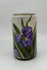 Antique Hand-Painted Vase with Purple Iris Design picture