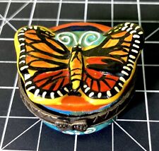 Vintage Butterfly Limoges Style Hinged Trinket Box picture