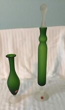 Pair of Vintage Italy Satin Glass Green Vases picture