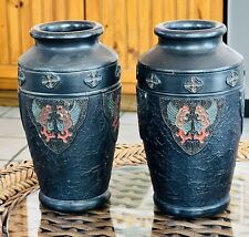 A Pair Of Original Black Antique Japanese Tokanabe Pottery Vases 7.5 Inches Tall picture