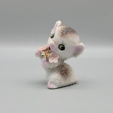 VTG Spaghetti Sugar Coated Kitten Cat Figurine Porcelain Pink Flowers Bell MCM picture