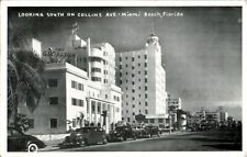 Looking South on Collins Avenue, Miami Beach, Florida FL RPPC 1940s Postcard picture