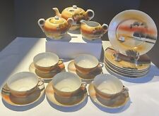 Vintage Orange Takito Japanese Tea Set W/Lunch Plates Hand Painted picture