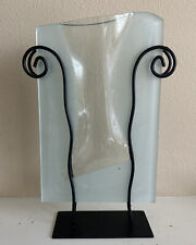 Vintage Postmodern Pressed Glass + Squiggle Metal Vase, Circa 1990s picture