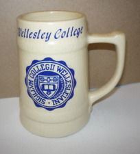 Vintage Wellesley College Ceramic 5.5 inch Tankard Mug White Beer Stein picture