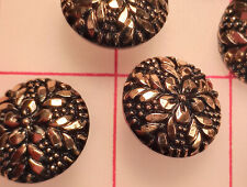 3 Magnificent Vintage Floral Czech Glass Buttons Black and Gold  15/16