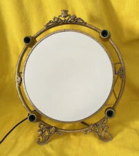 Art Nouveau Round Gold Ormolu Two Sided Mirror W Lights/Working Condition picture