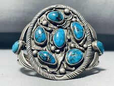 VERY IMPORTANT VINTAGE NAVAJO FRED THOMPSON TURQUOISE STERLING SILVER BRACELET picture