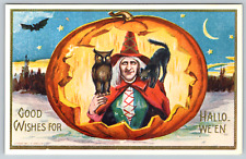c1960s Happy Halloween Reproduction Card Good Wishes Vintage Postcard picture