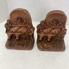  Wild West Western Book ends Covered Wagon Pioneer Vintage Syroco picture