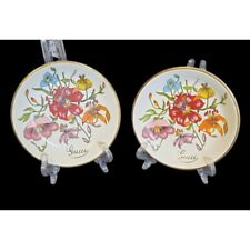 Vintage Pair Of Gucci Knight Logo Trinket Dish Flora Print Mini Plates England picture