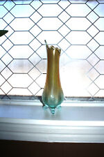 Vintage Fenton Opalescent Glass Drapery Vase Aqua Marigold Swung Glass picture