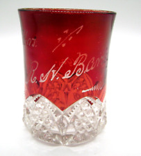 1905 Ruby Red Flashed Glass Tumbler Mrs. R. H. Barley Pa. Souvenir picture