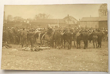 Soldiers Harnessing Horses with Carts WW1? Real Photo Postcard RPPC picture