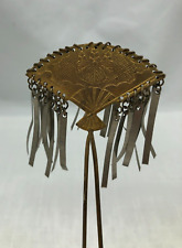 VINTAGE Hand Fan Shape Brass Metal 7 Inch Long Hat Pin picture