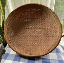 Antique/Vtg Primitive Handwoven Winnowing Tray Basket Intricate Rim Work 12.5” picture