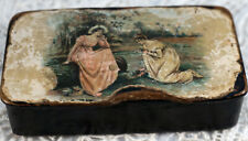 Antique 19th Century Snuff Box. Well worn & used. 2 Ladies on the lid picture