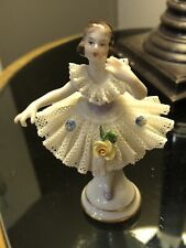 Antique Dresden Lace Porcelain Ballerina Figurine  4” Tall Signed  picture