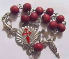vintage catholic decade rosary Sacred Heart fleur de lis cross wood beads 53119 picture