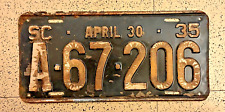 1935 SOUTH CAROLINA license plate — UNUSED NOS ORIGINAL vintage auto tag decor picture