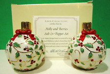 LENOX HOLLY AND BERRIES SALT & PEPPER SET Artist Parvaneh Holloway NEW n BOX COA picture
