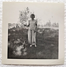Vintage 1949 Black And White Photo Of Woman With Jack Russell Terrier Dog picture