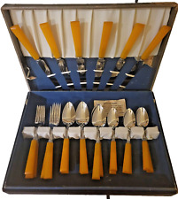 24 Vtg Art Deco Royal Brand Butterscotch Bakelite Spoon/Fork/Knife Flatware Set picture