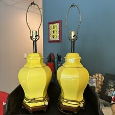 Vintage Pair Of 70's Ceramic Yellow TAble Accent Lamps MCM picture
