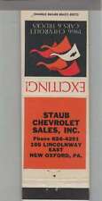Matchbook Cover - 1966 Chevrolet Dealer Staub Chevrolet Sales New Oxford, PA picture