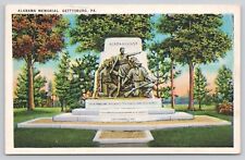 Gettysburg PA Pennsylvania Alabama Memorial Monument Vintage 1937 Postcard picture