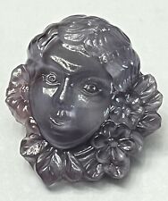 Vintage Realistic LADY/WOMAN/GIRL'S HEAD Purple Glass Button - 7/8