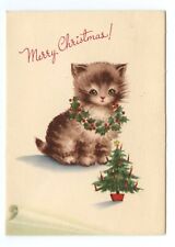 Cute Cat / Kitten Vintage Christmas Greeting Card picture