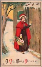 Vintage 1920 CHRISTMAS Postcard Girl with Gifts in Basket / STECHER 747B picture