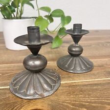 Vintage Mid Century Mexican FolkArt Rustic Pair Aluminum Candlestick Holders picture
