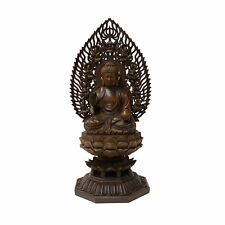 Chinese Brown Sitting Buddha Gautama Amitabha Shakyamuni Wood Statue ws1763 picture