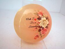 Hand Painted Peach Trinket Dish Box With Love from Jerusalem Gold Trim 2 x 2.5 