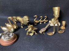 Group of 11 vintage brass statuesLion, swans, geese, pegasus, ducks, wren etc. picture